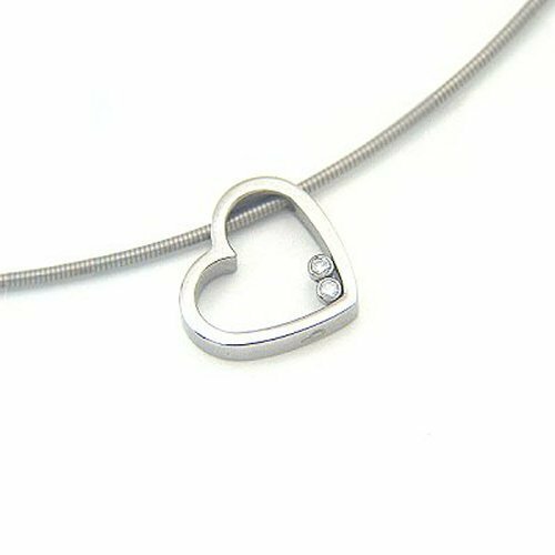 NL095 Bausch K Stainless Steel Heart Genuine Diamond Pendant Choker Necklace New - Picture 1 of 4