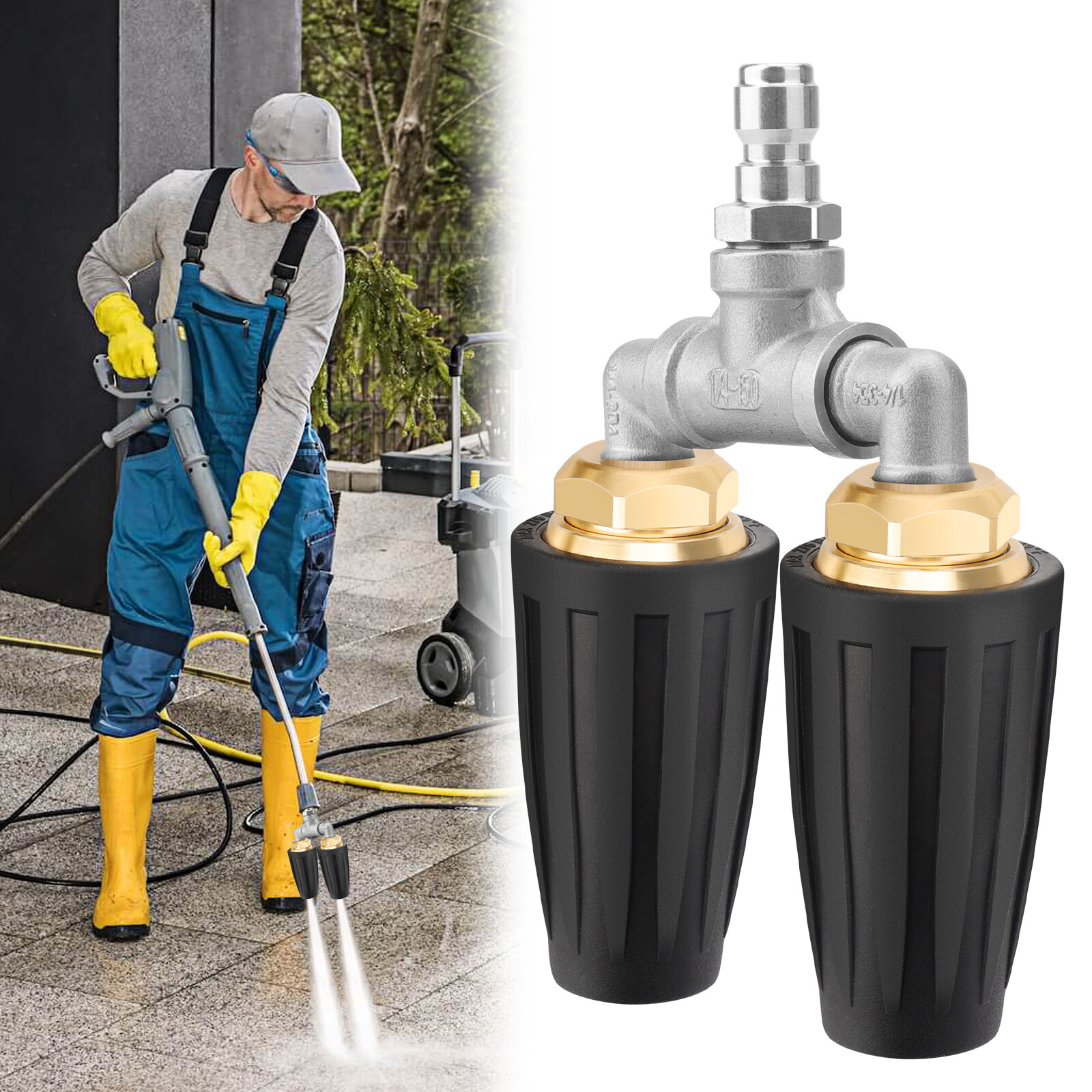 360&deg; Rotating Dual Turbo Nozzle Pressure Washer 1/4" Quick 