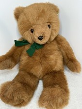 Gund Plush Brown Teddy Bear Green Ribbon 1987 Stuffed Toy 21 Inch