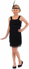 Girls 1920s Black Flapper Fringe Dress Headband S - XL Kids Charleston Costume