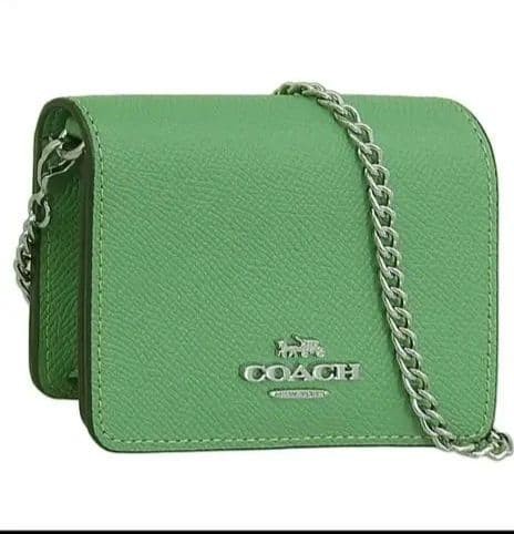 Final price reduction! COACH Coach Card Case Chain Wallet Mini Wallet Green...