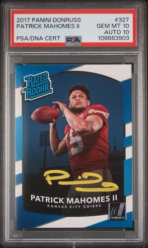 Patrick Mahomes 2017 Donruss Rated Rookie #327 PSA 10 Auto 10 Autograph 💎📈💥