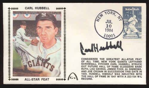 Carl Hubbell Signed Auto First Day Cover Cachet Envelope Beckett COA BFM39