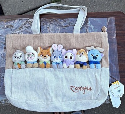 Disney Zootopia Potdemiel Plush Character Tote Bag Judy Nick Friends NWT