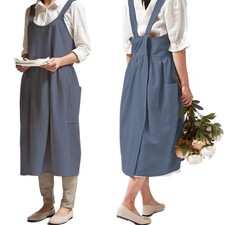 Cotton Linen Cross Back Apron For Women Pockets Japanese Kitchen Cooking