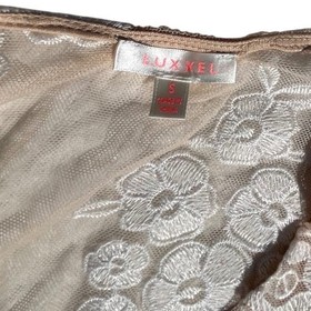 Luxxel Blush Nude Floral Embroidered Mesh Romper Cold Shoulder Ruffle Small