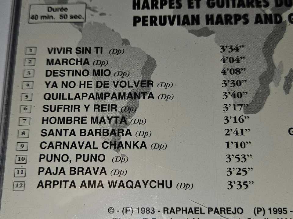 Peruvian Harps & Guitars CD 1983 Raphael Parejo 12 Songs PlayaSound *NEW/SEALED* Foto 4 de 4