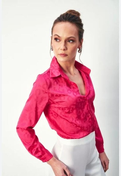 Women Vintage Shirt Pink Polyester 40 / L / 48