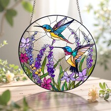 Hummingbird Stained Glass Suncatcher, Light-Catching Window Hanging, Bird Glass