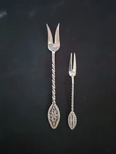 Vintage Antique Silver Hors d'oeuvres Fork + Oyster Fork- Cleaned And Polished