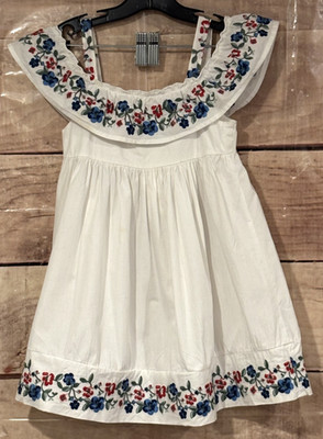 Blueberi Boulevard Girl 4T White Cotton Summer Dress Embroidery Cold Shoulder