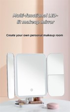 High-Definition Triple-Folding Lighted Makeup Mirror, Desk-Top with Storage