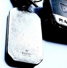 Gucci Silver Tone Metal Key Chain Key Ring Fob with Black Inlay