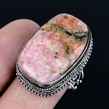 Gorgeous Rhodochrosite Gemstone Handmade 925 Sterling Silver Ring Size 8