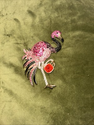 Pretty Austrians Crystal Flamingo Bird Gold-tone Brooch Pin Pink Accessories
