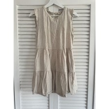 Altar'd State Mini Dress Tiered Linen Blend Small Beige Womens Boho Summer