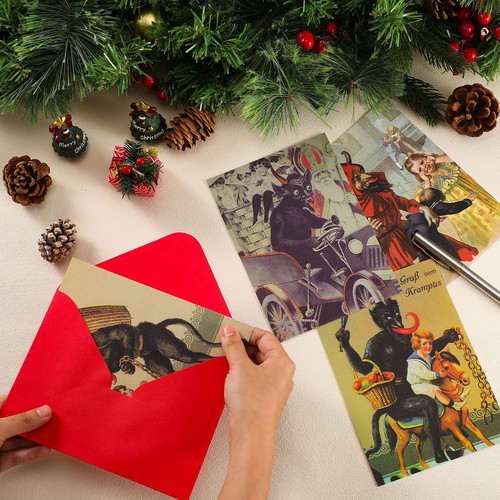 24 Set Biglietti Natalizi Krampus con Buste 5 x 7 Pollici Krampus C. - Foto 5 di 7
