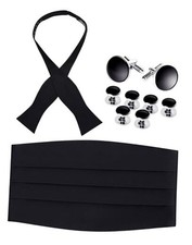 Men's Self Tie Bow Tie and Cummerbund Set for Wedding, Prom, Black  Cufflinks