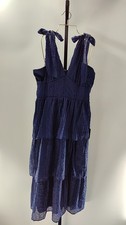 Lulus Blissful Direction Navy Tie-Strap Clip Dot Bustier Midi Dress Blue XL