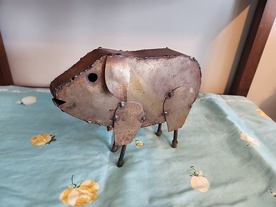 Metal Pig Sculpture Farmhouse Figurine Steam Punk This Little Piggy Bacon
