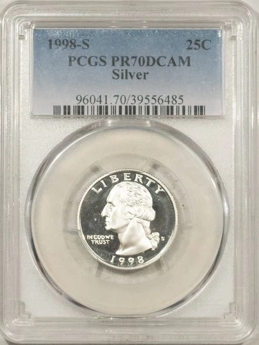 1998-S SILVER PROOF WASHINGTON QUARTER - PCGS PR-70 DCAM