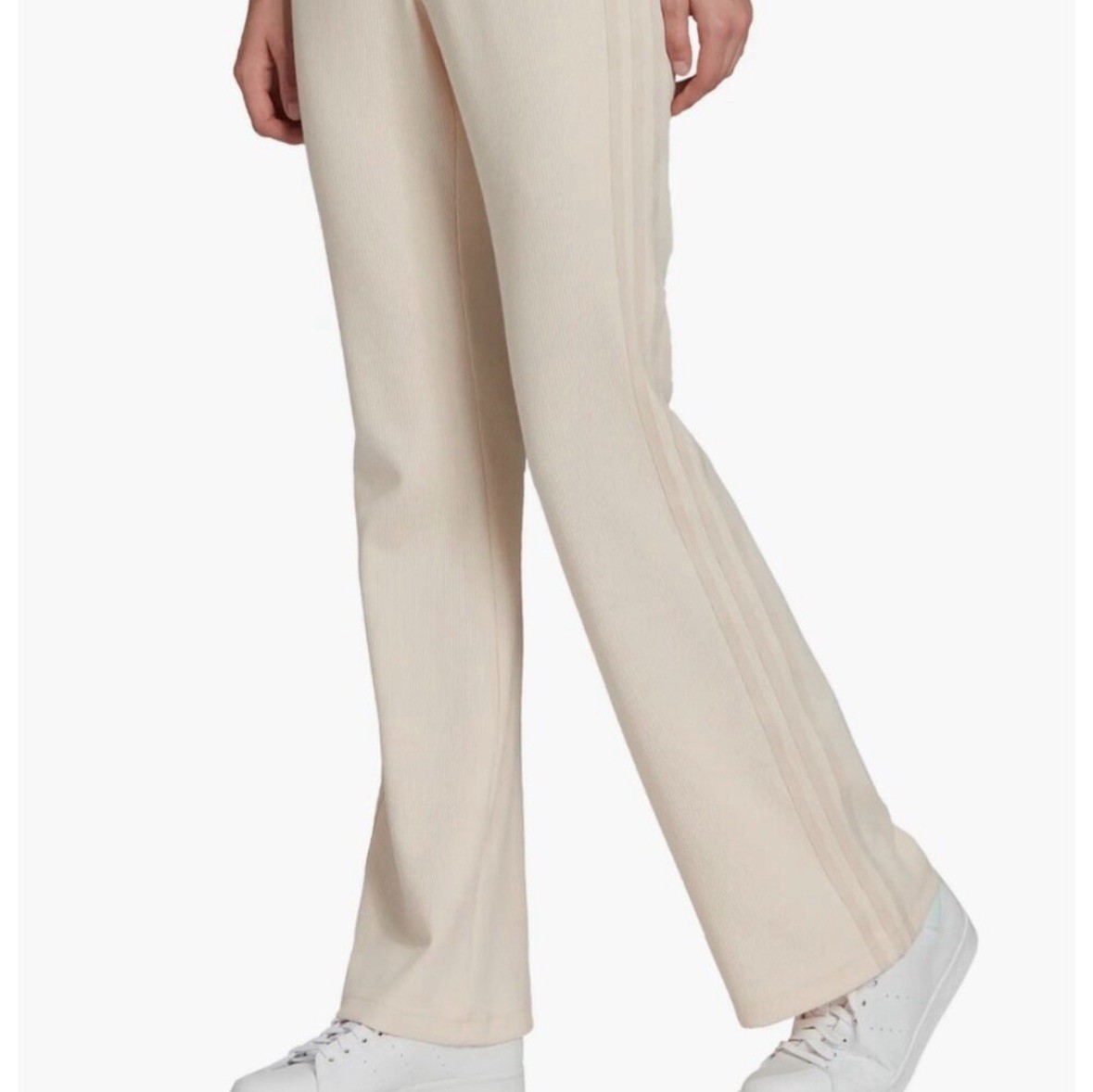 Women’s Adidas Flare Leg Cream 3 Stripe Ribbed Pants Size XL NWT thumbnail 3
