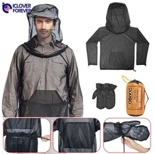 Anti-Mosquito Bug Jacket w/ Hood + Gloves Breathable Mesh Net Suit for Men Women