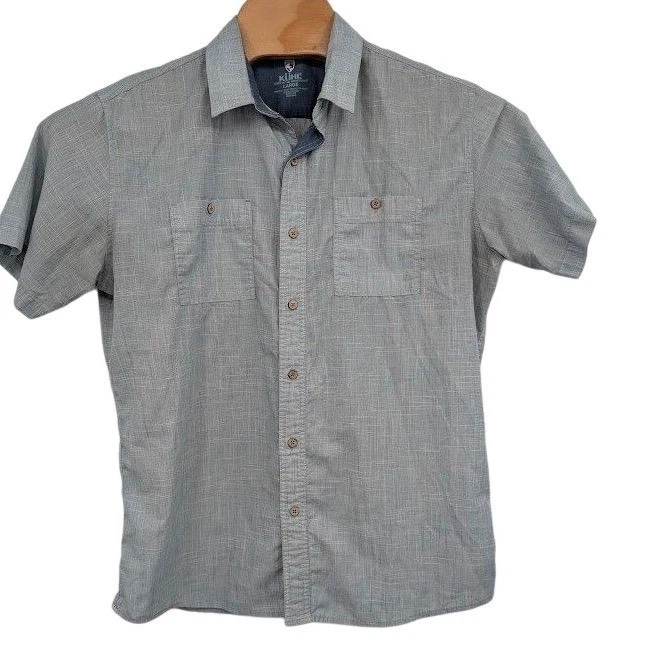 KUHL Men's Large Short Sleeve Button Up Hiking Camping Outdoor Shirt Blue