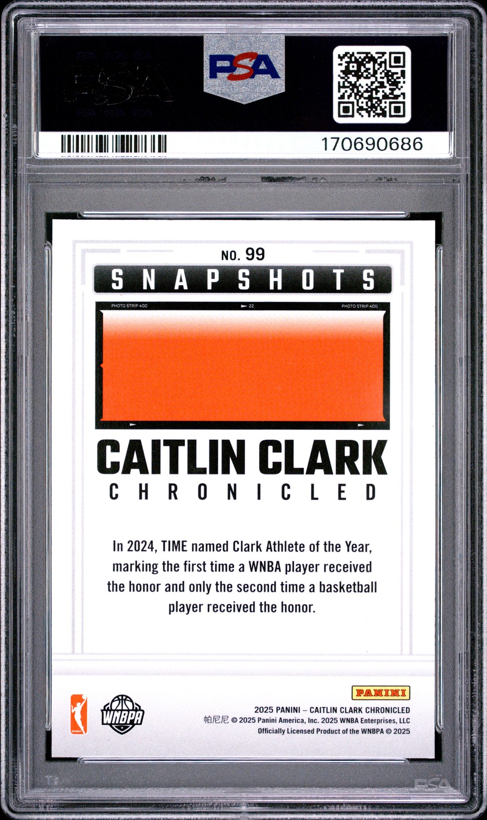 2025 PANINI CAITLIN CLARK CHRONICLED HOLO #99 CAITLIN CLARK PSA 8 view 2