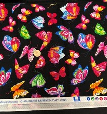 Hi-Fashion Fabrics Colorful Butterflies on Black Quilting Cotton 3/4 yards 44" w