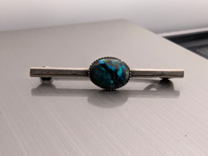 Vintage Art Deco Morpho Butterfly Wing Style Bar Brooch Pin 73mm Blue Green
