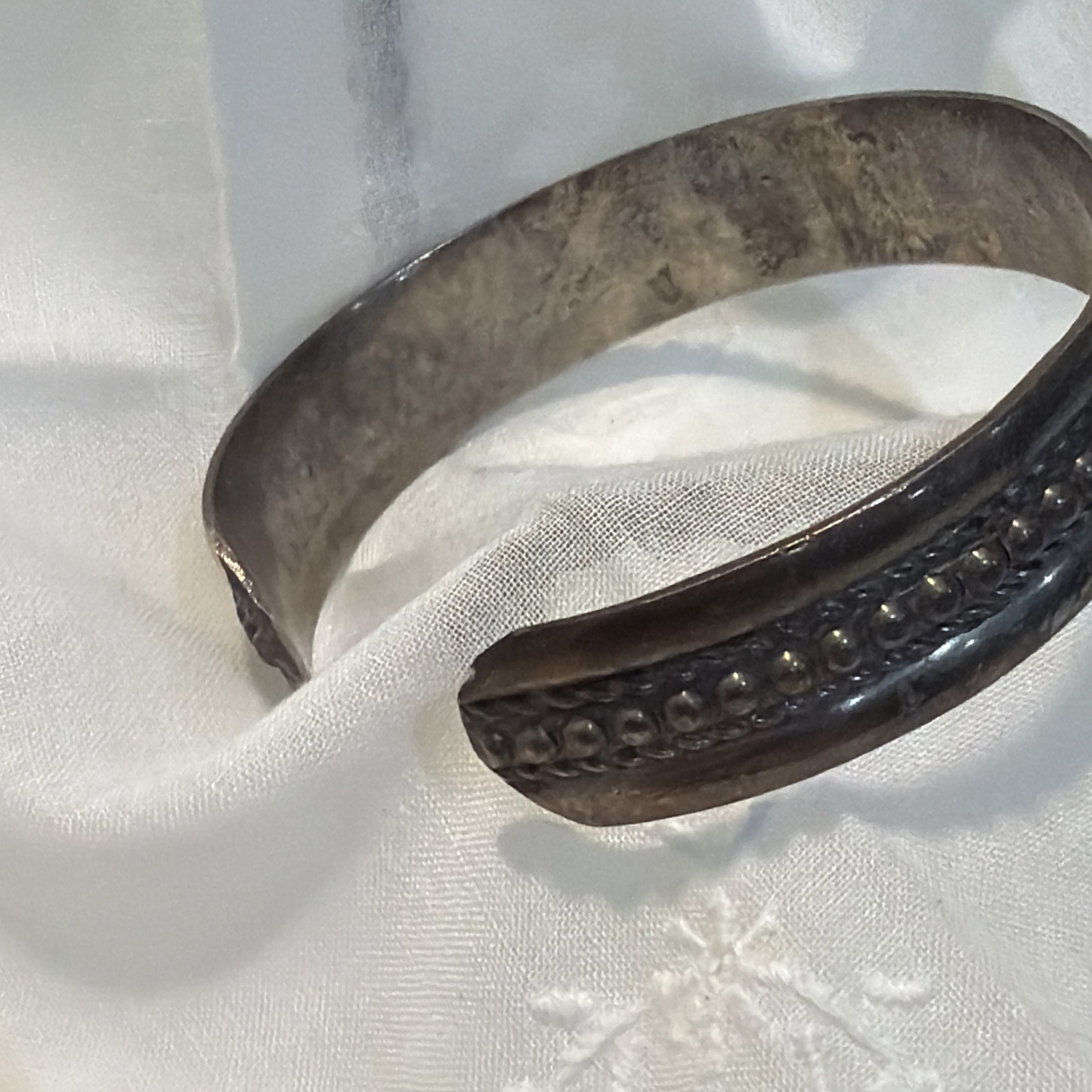 Vintage Solid Sterling Silver Cuff With Stamp Wor… - image 3
