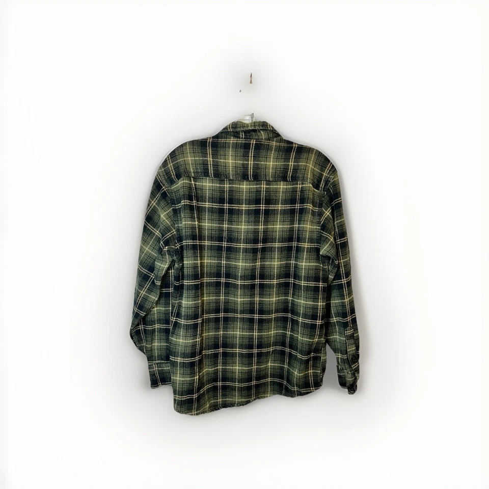 Camisa xadrez masculina de flanela verde manga longa Timberland peso pesado tamanho médio - Imagem 2 de 4