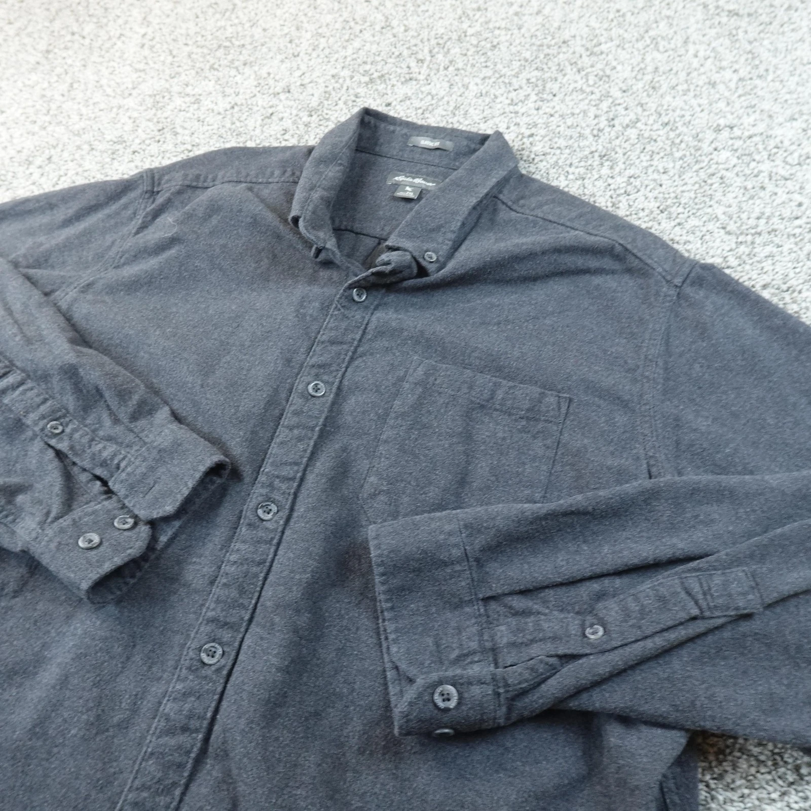 Eddie Bauer Shirt Mens 2XL Gray Flannel Button Up Long Sleeve Hiking Outdoor Top