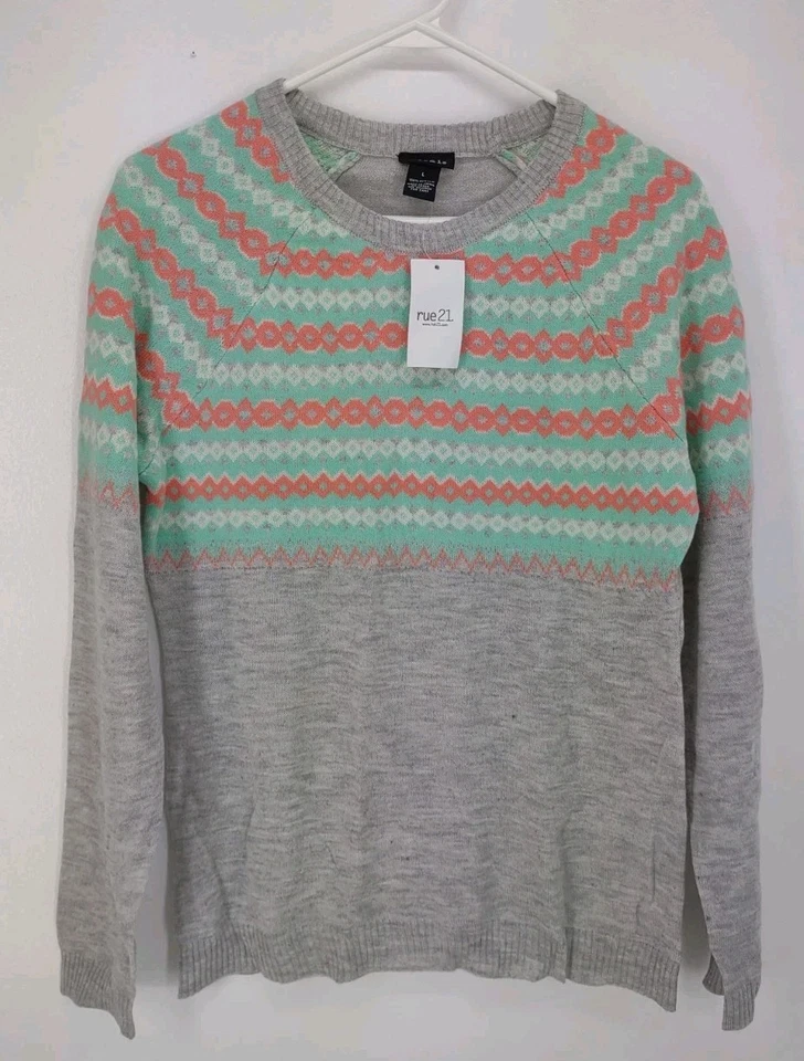 Suéter Pullover Rue 21 Talla L Acrílico Manga Larga Multicolor Nuevo con Etiquetas Foto 3 de 4