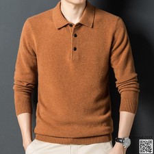 Mens Cashmere Lapel 100 Pure Wool Spring Sweater Solid Color Sweater Shirt