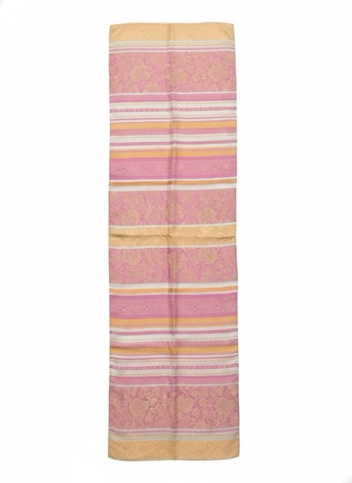 Pink Yellow Striped Floral Jacquard Long Oblong Silk Scarf Womens Vtg 80s - Image 3 of 3