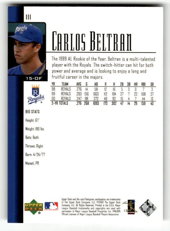 2001 Upper Deck #111 Carlos Beltran - Image 2 of 2