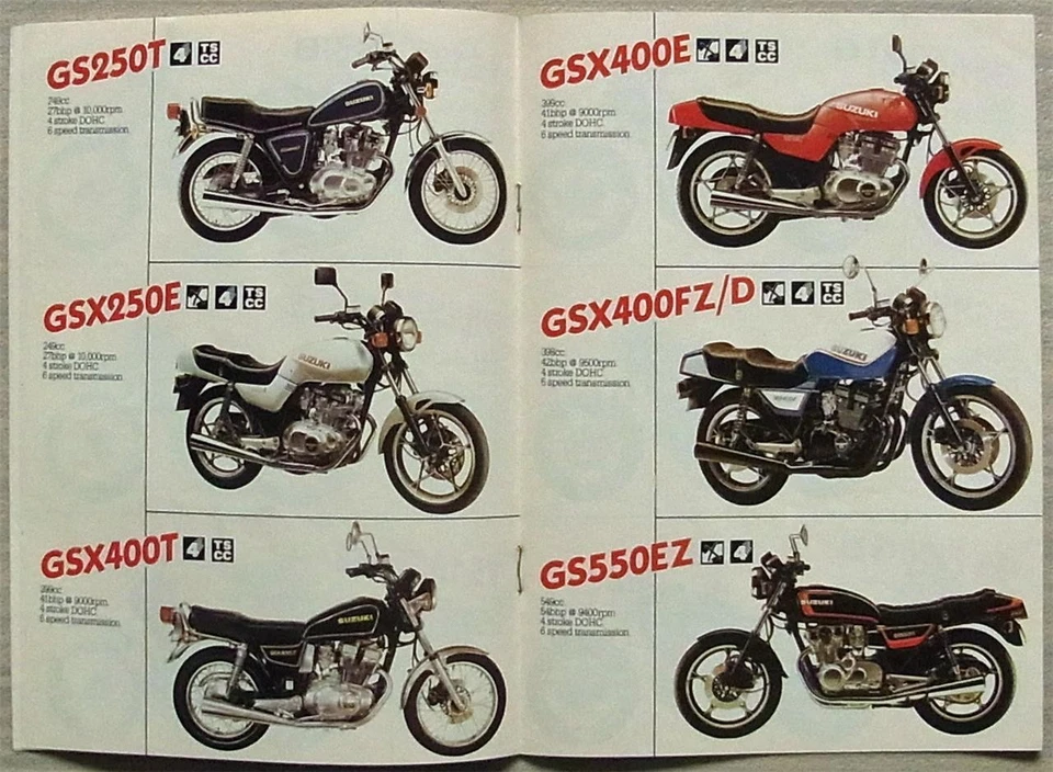 SUZUKI MOTORCYCLES Sales Brochure c1984 FZ50 TS125N GS550EZ GSX1100ES GP125 FR80 - Image 4 of 4