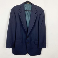 Oscar de la Renta Wool Two Button Crest Button Blazer Mens 43R Navy Blue