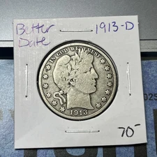 1913 D Silver Barber Half Dollar Better Date Coin Collection 