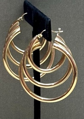 14K echtes massives Gold große Dreifachröhre Creolen 2'' Zoll lang, 10,9 Gramm