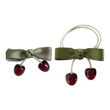 2pcs Cherry Bowknot Elastic Hair Bands and Cilp Set Girls and Kids Accessories