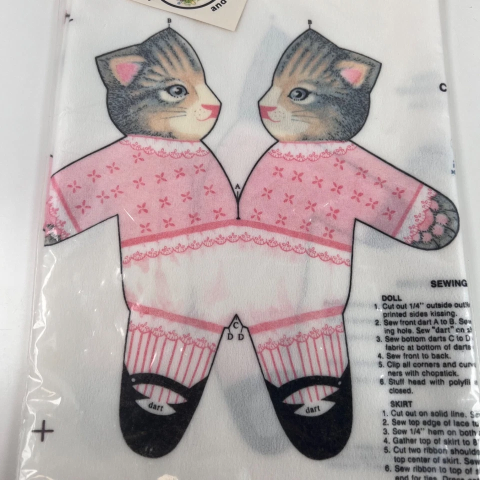Vintage Sew-It-Yourself Kitten Rag Toy Fabric Panel The Toy Works USA NOS - Image 3 of 4