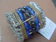 6  Beaded  Multi  Color  Grey  Napkin  Rings  NEW  Blue & Gray Beads 