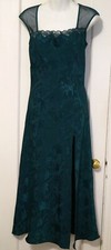 Vintage Victoria's Secret S Gold Label Embossed Floral Slit Lace Gown Long Green
