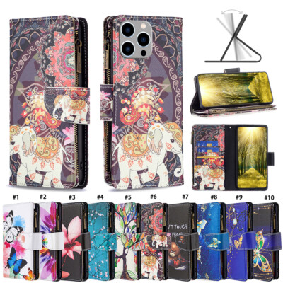 For iPhone 16E 15 14 13 12 11 XR 7 Zipper Magnetic Leather Flip Card Wallet Case
