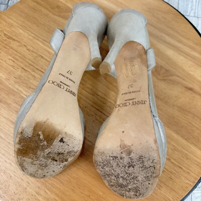 Jimmy Choo 015 Lancer Crystal Suede Strappy Heels Shimmer Silver