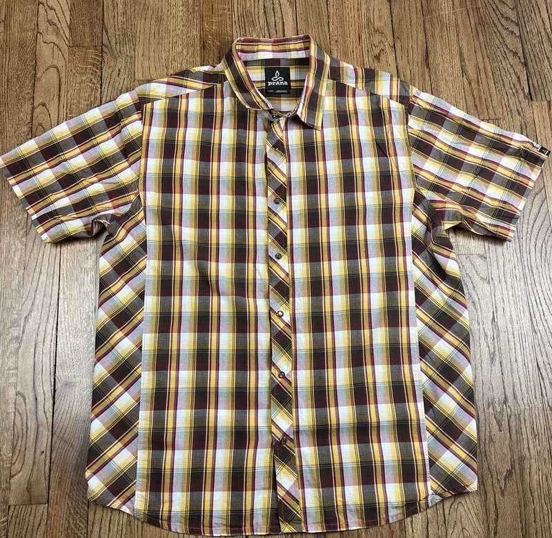 prana breathe plaid pearl snap short sleeve hiking shirt