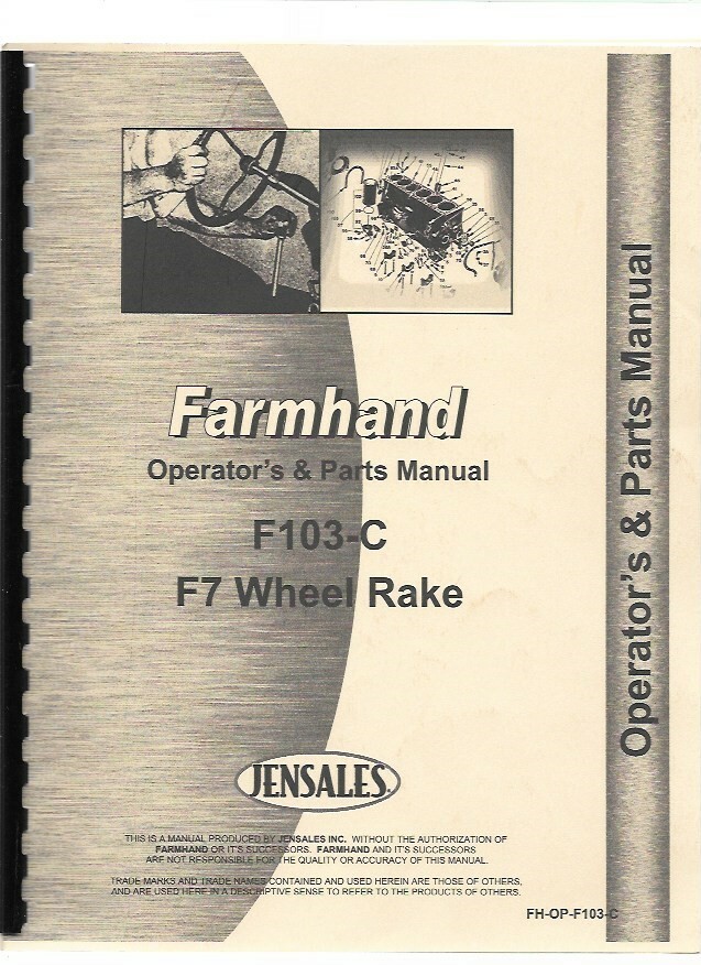 Farmhand F103-C F7 Wheel Rake Owners Operators Manual Parts Catalog | eBay